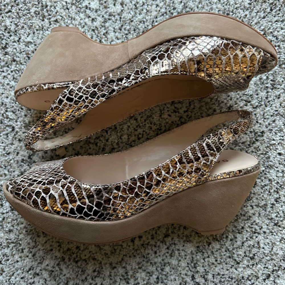 Sacha London Brown Wedge Sandals with Snakeskin Pattern